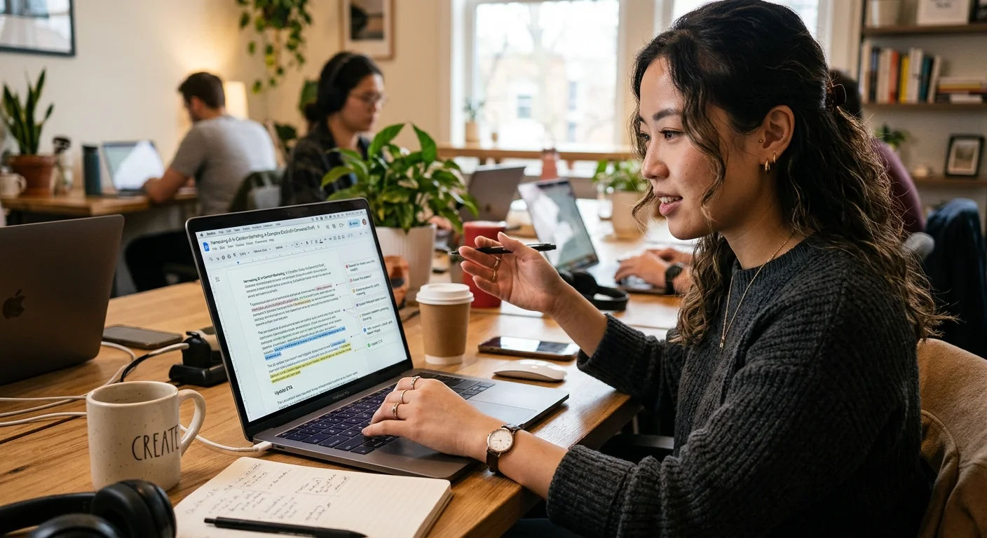 Editor reviewing AI blog writing draft on screen